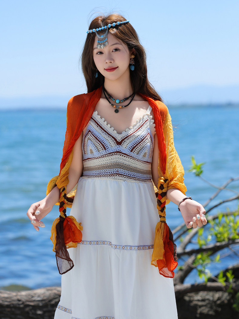 百搭手工編織辮子春夏防曬褶皺包頭巾