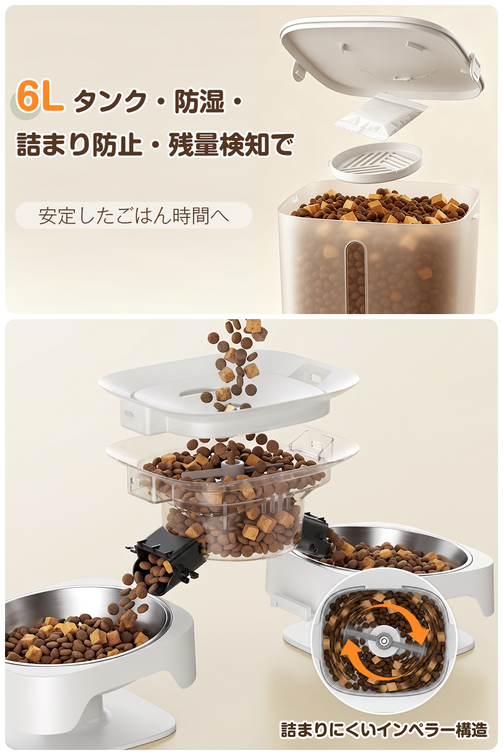 【業界注目のデュアルカメラ搭載】Niyaya F24-DC 自動給餌器 猫 犬 カメラ付き 6L大容量 スマホ連携 遠隔操作 双皿 独立給餌 多頭飼い対応 双方向通話 録音給餌 ナイトビジョン 余量確認 2WAY給電