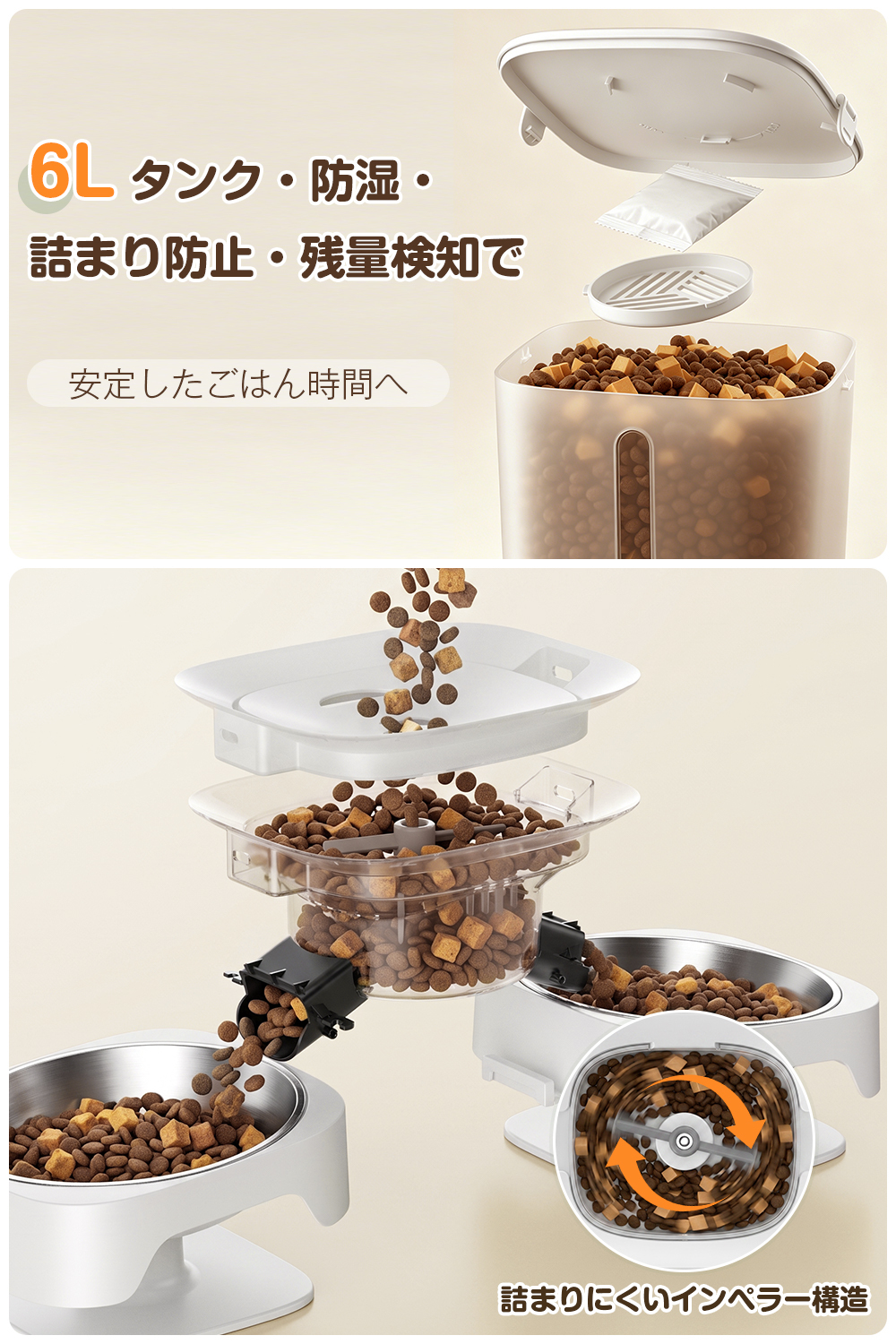 【業界注目のデュアルカメラ搭載】Niyaya F24-DC 自動給餌器 猫 犬 カメラ付き 6L大容量 スマホ連携 遠隔操作 双皿 独立給餌 多頭飼い対応 双方向通話 録音給餌 ナイトビジョン 余量確認 2WAY給電