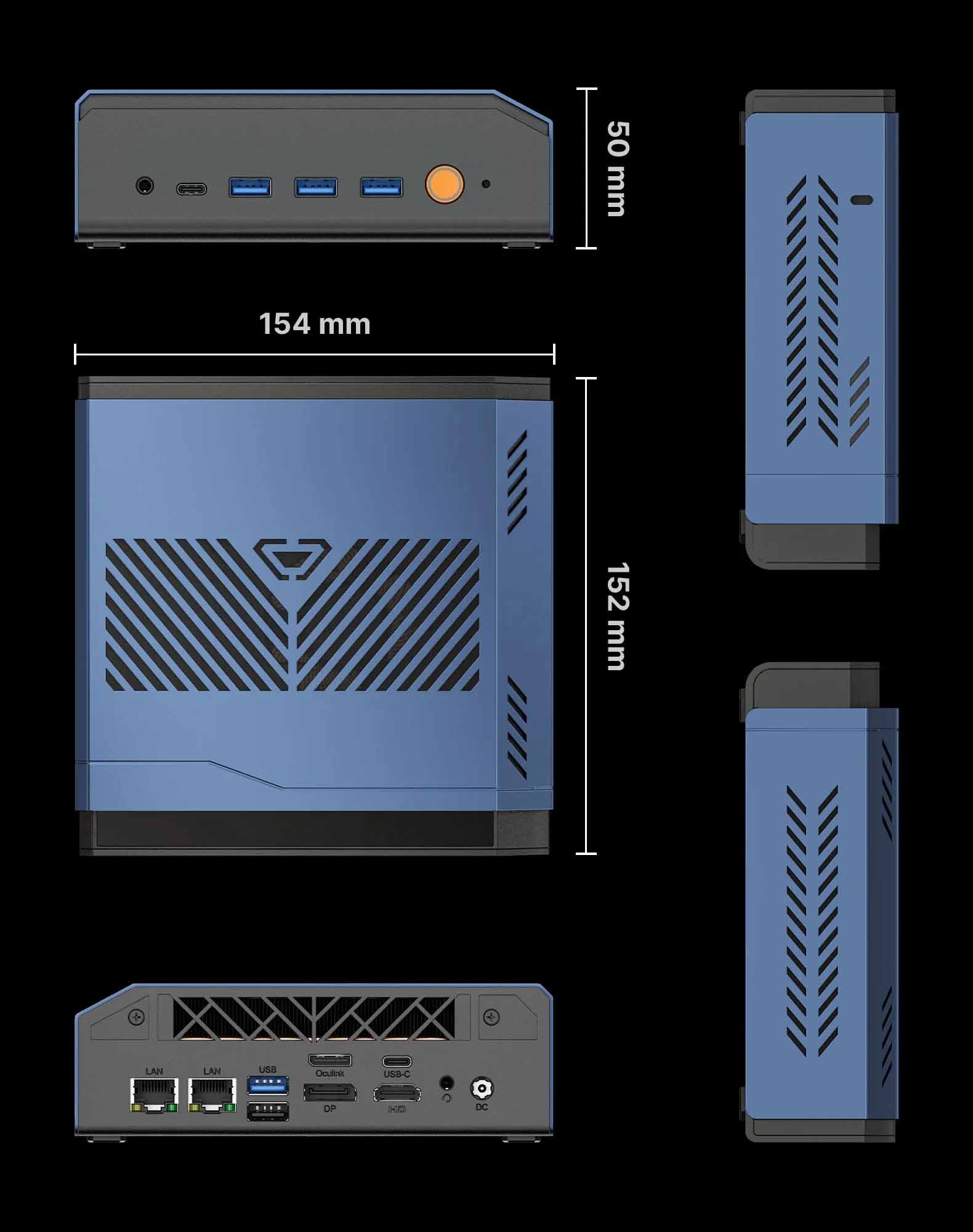 CANROGAME AH7 HX370 AI PC RADEON 890M 32GB DDR5 1TB PCIe 4.0 SSD Mini PC