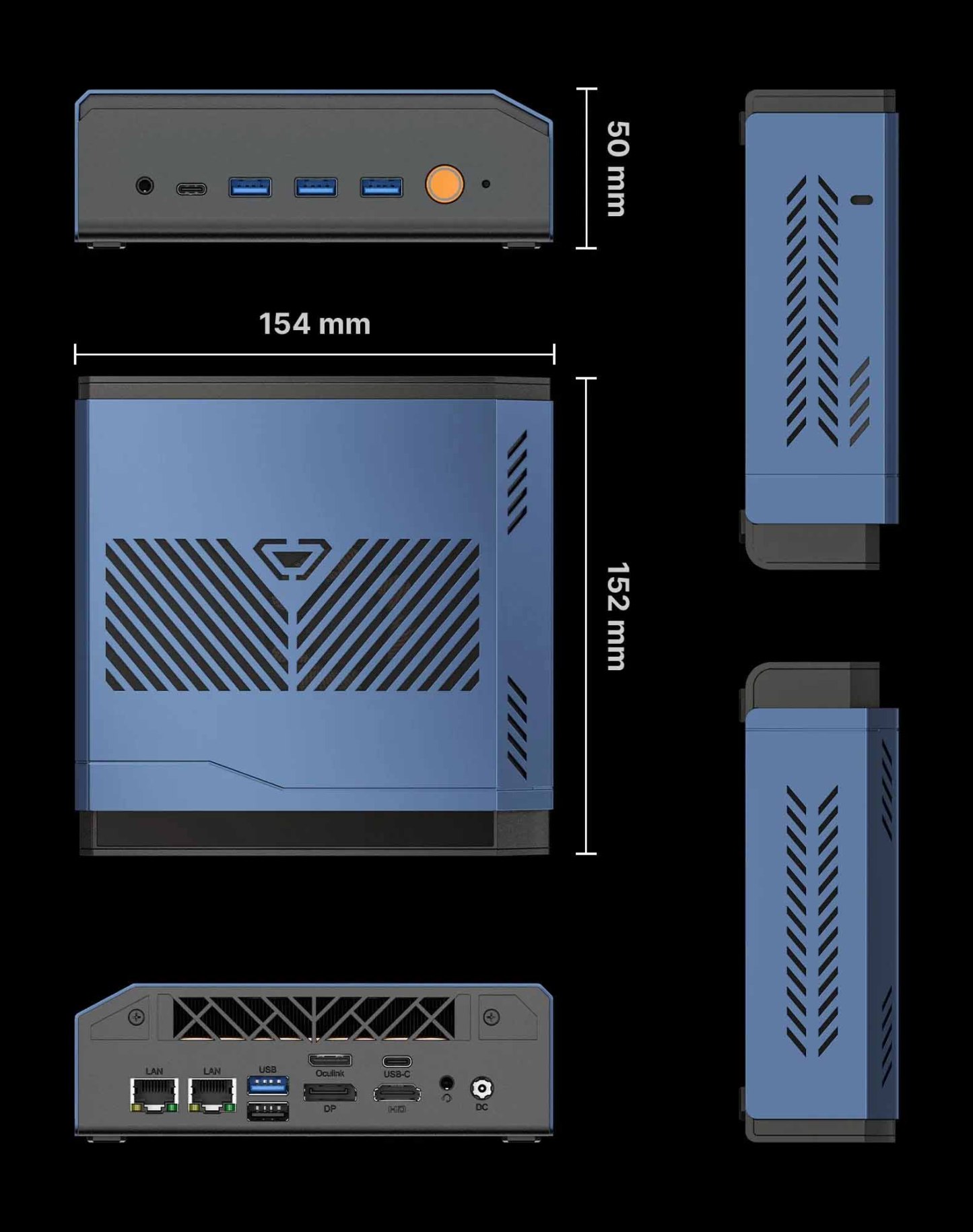 CANROGAME AH7 HX370 AI PC RADEON 890M 32GB DDR5 1TB PCIe 4.0 SSD Mini PC
