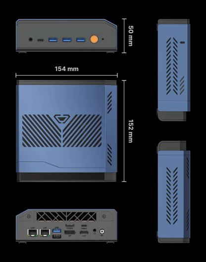 CANROGAME AH7 HX370 AI PC RADEON 890M 32GB DDR5 1TB PCIe 4.0 SSD Mini PC