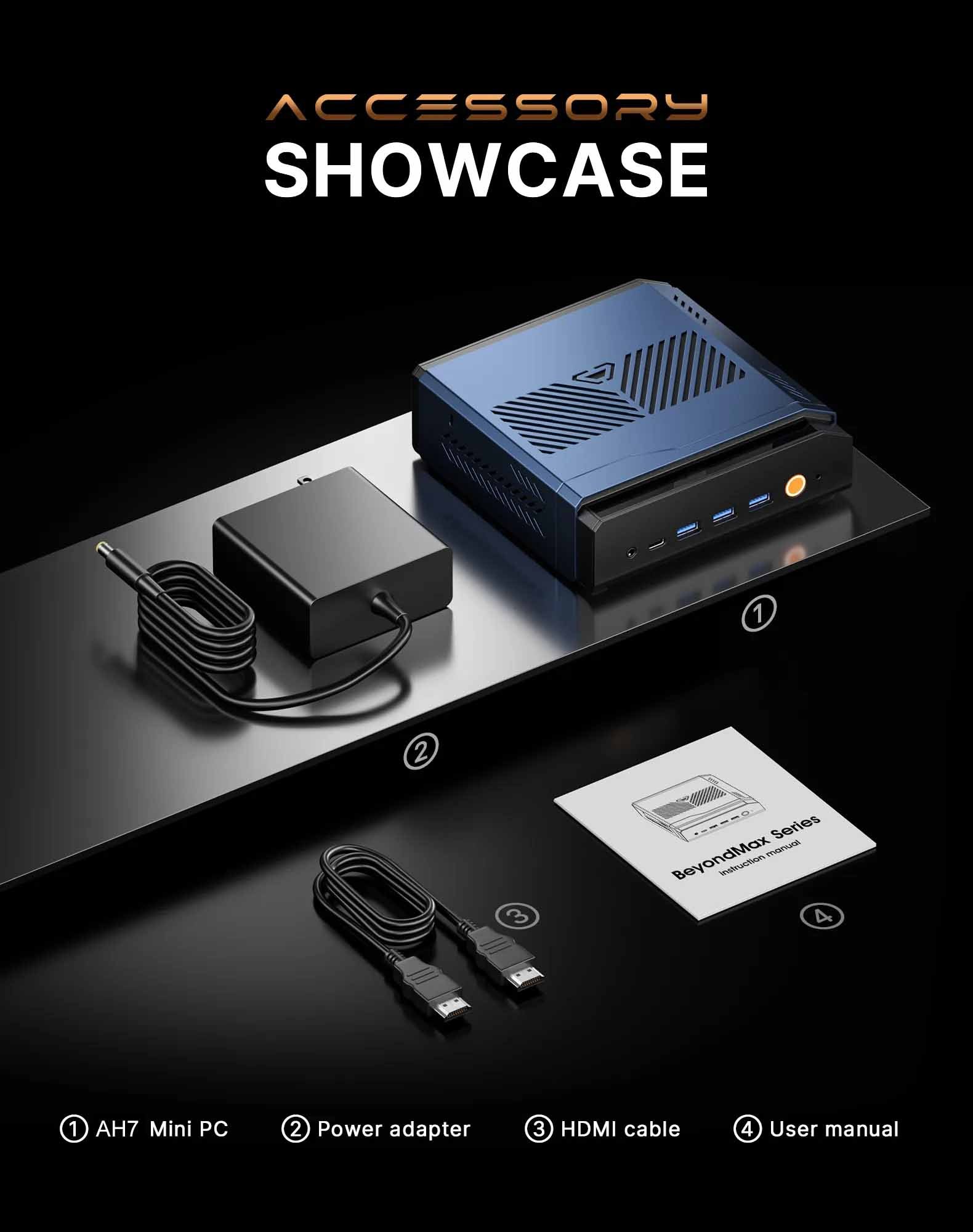 CANROGAME AH7 HX370 AI PC RADEON 890M 32GB DDR5 1TB PCIe 4.0 SSD Mini PC