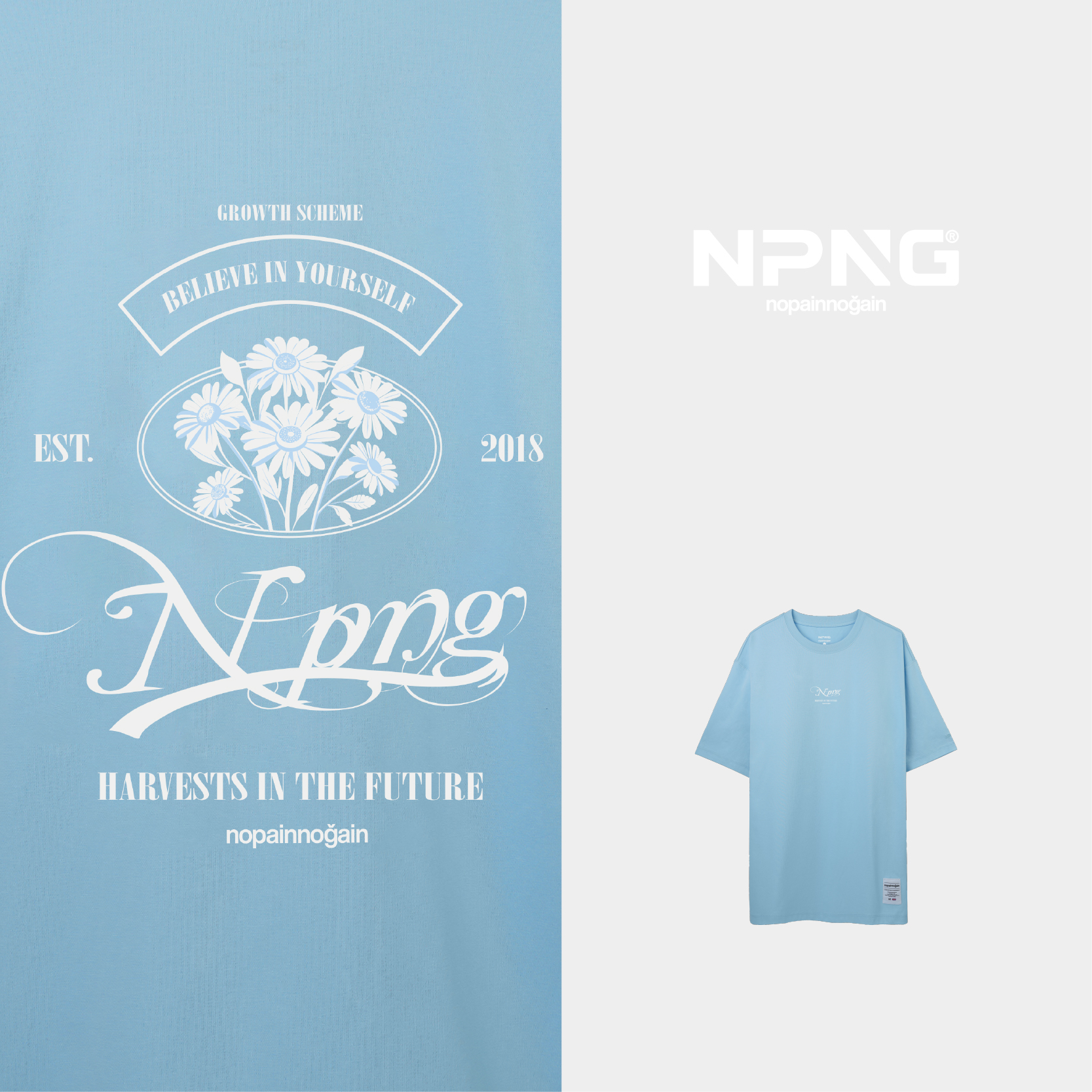 NPNG雛菊與植物結合印花26春夏中性圓領短袖T恤