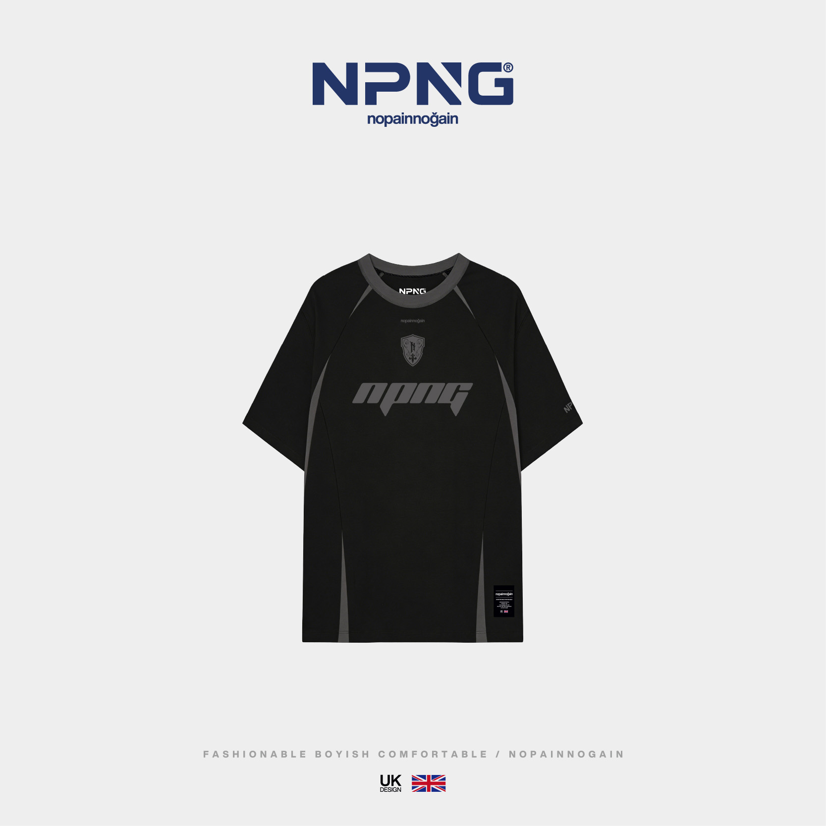 NPNG盾形“N”標印花插肩袖設計短袖T恤