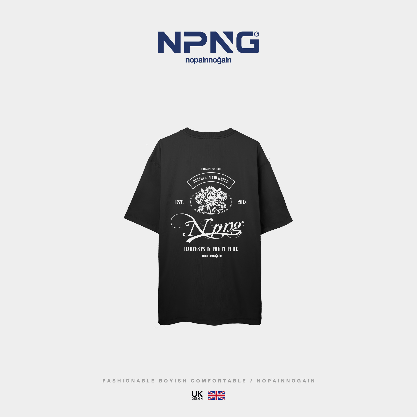 NPNG雛菊與植物結合印花26春夏中性圓領短袖T恤