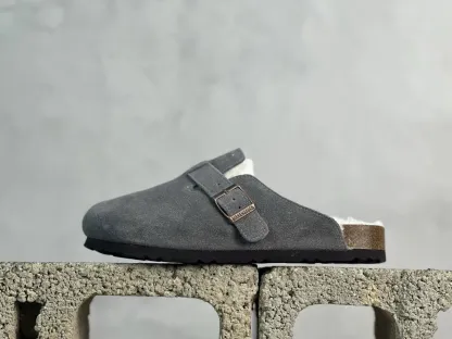 博肯波士頓系列士低幫加絨牛皮絨面革復古軟木底包頭露跟休閒鞋