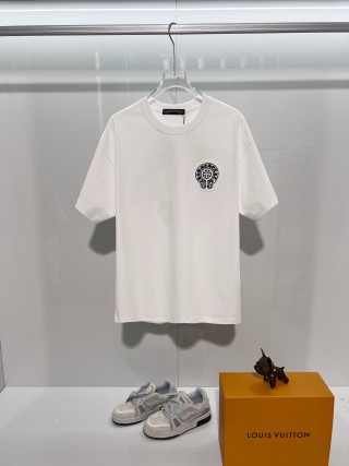 Chrome Hearts/克罗心 高品质320克圆领短袖T恤 品牌经典 前后马蹄印十字架梵文刺绣字母LOGO 男女同款