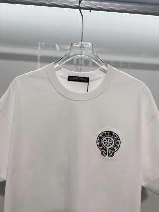 Chrome Hearts/克罗心 高品质320克圆领短袖T恤 品牌经典 前后马蹄印十字架梵文刺绣字母LOGO 男女同款