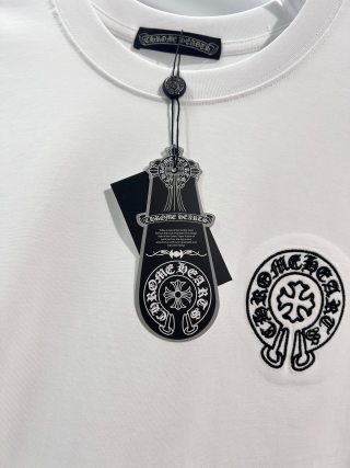 Chrome Hearts/克罗心 高品质320克圆领短袖T恤 品牌经典 前后马蹄印十字架梵文刺绣字母LOGO 男女同款