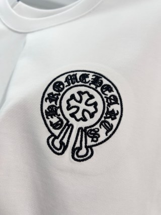 Chrome Hearts/克罗心 高品质320克圆领短袖T恤 品牌经典 前后马蹄印十字架梵文刺绣字母LOGO 男女同款