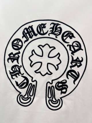 Chrome Hearts/克罗心 高品质320克圆领短袖T恤 品牌经典 前后马蹄印十字架梵文刺绣字母LOGO 男女同款
