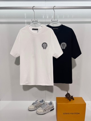 Chrome Hearts/克罗心 高品质320克圆领短袖T恤 品牌经典 前后马蹄印十字架梵文刺绣字母LOGO 男女同款