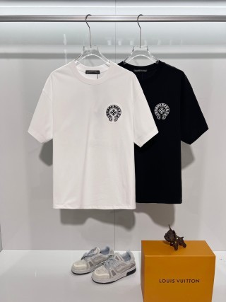 Chrome Hearts/克罗心 高品质320克圆领短袖T恤 品牌经典 前后马蹄印十字架梵文刺绣字母LOGO 男女同款