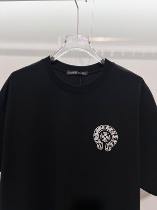 Chrome Hearts/克罗心 高品质320克圆领短袖T恤 品牌经典 前后马蹄印十字架梵文刺绣字母LOGO 男女同款