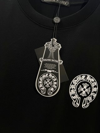 Chrome Hearts/克罗心 高品质320克圆领短袖T恤 品牌经典 前后马蹄印十字架梵文刺绣字母LOGO 男女同款