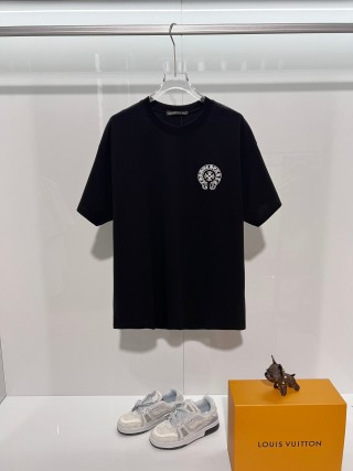 Chrome Hearts/克罗心 高品质320克圆领短袖T恤 品牌经典 前后马蹄印十字架梵文刺绣字母LOGO 男女同款