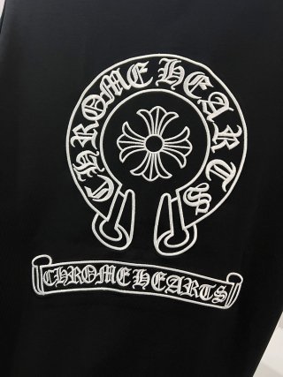 Chrome Hearts/克罗心 高品质320克圆领短袖T恤 品牌经典 前后马蹄印十字架梵文刺绣字母LOGO 男女同款