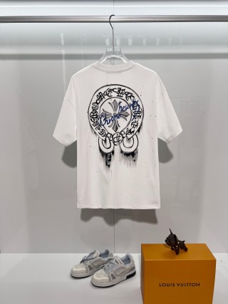 Chrome Hearts/克罗心 高品质320克圆领短袖T恤 品牌经典 前后马蹄印十字架梵文刺绣字母LOGO 男女同款