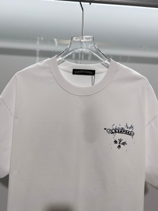 Chrome Hearts/克罗心 高品质320克圆领短袖T恤 品牌经典 前后马蹄印十字架梵文刺绣字母LOGO 男女同款