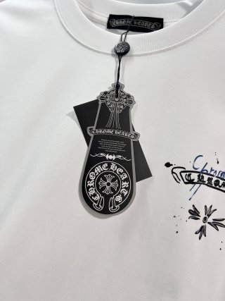 Chrome Hearts/克罗心 高品质320克圆领短袖T恤 品牌经典 前后马蹄印十字架梵文刺绣字母LOGO 男女同款