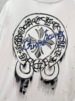 Chrome Hearts/克罗心 高品质320克圆领短袖T恤 品牌经典 前后马蹄印十字架梵文刺绣字母LOGO 男女同款