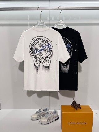 Chrome Hearts/克罗心 高品质320克圆领短袖T恤 品牌经典 前后马蹄印十字架梵文刺绣字母LOGO 男女同款