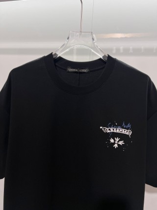 Chrome Hearts/克罗心 高品质320克圆领短袖T恤 品牌经典 前后马蹄印十字架梵文刺绣字母LOGO 男女同款