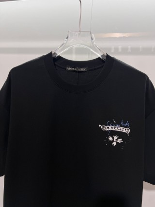 Chrome Hearts/克罗心 高品质320克圆领短袖T恤 品牌经典 前后马蹄印十字架梵文刺绣字母LOGO 男女同款