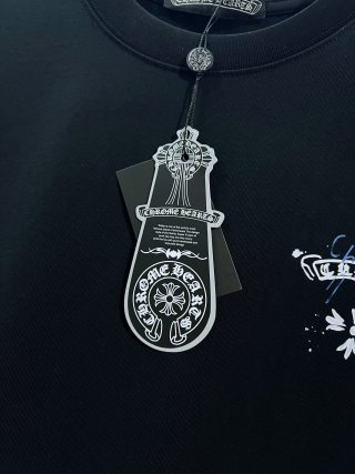 Chrome Hearts/克罗心 高品质320克圆领短袖T恤 品牌经典 前后马蹄印十字架梵文刺绣字母LOGO 男女同款