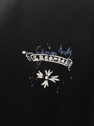 Chrome Hearts/克罗心 高品质320克圆领短袖T恤 品牌经典 前后马蹄印十字架梵文刺绣字母LOGO 男女同款