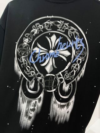 Chrome Hearts/克罗心 高品质320克圆领短袖T恤 品牌经典 前后马蹄印十字架梵文刺绣字母LOGO 男女同款