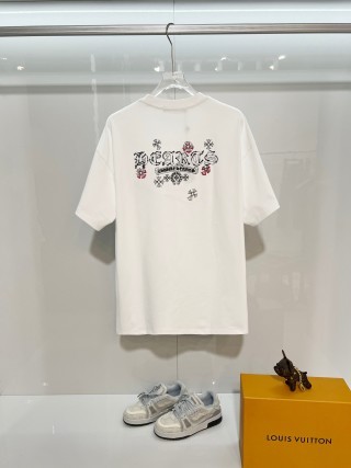 Chrome Hearts/克罗心 高品质320克圆领短袖T恤 品牌经典 前后马蹄印十字架梵文刺绣字母LOGO 男女同款