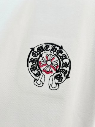 Chrome Hearts/克罗心 高品质320克圆领短袖T恤 品牌经典 前后马蹄印十字架梵文刺绣字母LOGO 男女同款