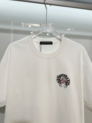 Chrome Hearts/克罗心 高品质320克圆领短袖T恤 品牌经典 前后马蹄印十字架梵文刺绣字母LOGO 男女同款