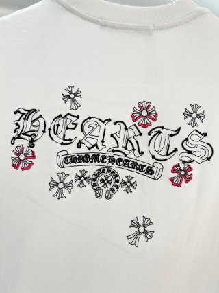 Chrome Hearts/克罗心 高品质320克圆领短袖T恤 品牌经典 前后马蹄印十字架梵文刺绣字母LOGO 男女同款