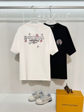 Chrome Hearts/克罗心 高品质320克圆领短袖T恤 品牌经典 前后马蹄印十字架梵文刺绣字母LOGO 男女同款