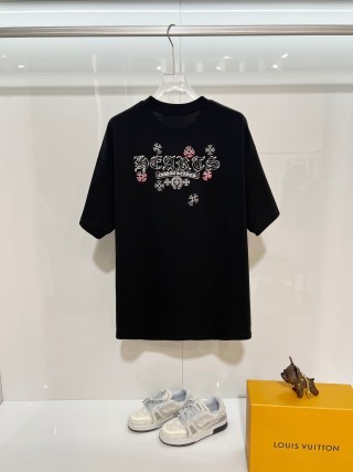 Chrome Hearts/克罗心 高品质320克圆领短袖T恤 品牌经典 前后马蹄印十字架梵文刺绣字母LOGO 男女同款
