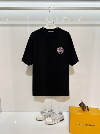 Chrome Hearts/克罗心 高品质320克圆领短袖T恤 品牌经典 前后马蹄印十字架梵文刺绣字母LOGO 男女同款