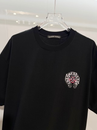 Chrome Hearts/克罗心 高品质320克圆领短袖T恤 品牌经典 前后马蹄印十字架梵文刺绣字母LOGO 男女同款