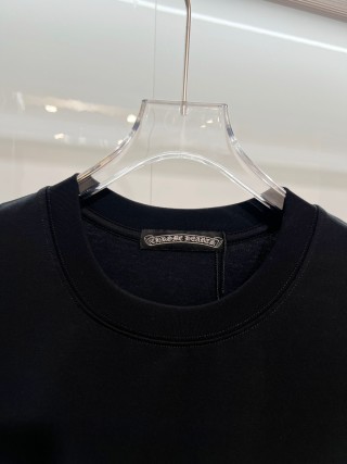 Chrome Hearts/克罗心 高品质320克圆领短袖T恤 品牌经典 前后马蹄印十字架梵文刺绣字母LOGO 男女同款