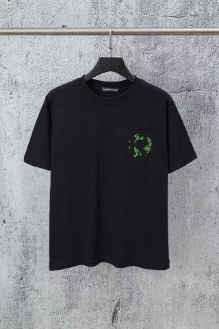 克罗心2026新款潮牌梵文马蹄贴布刺绣纯棉圆领宽松休闲短袖T恤男女