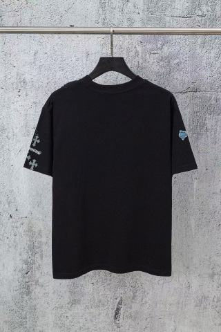 克罗心轻朋克风十字架满天星烫钻短袖T恤男女同款潮牌宽松纯棉圆领上衣