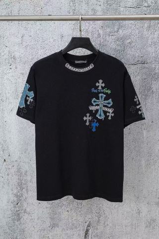 克罗心轻朋克风十字架满天星烫钻短袖T恤男女同款潮牌宽松纯棉圆领上衣