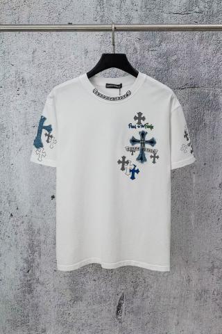 克罗心轻朋克风十字架满天星烫钻短袖T恤男女同款潮牌宽松纯棉圆领上衣