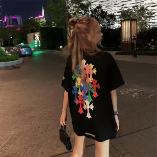 克罗心2025新款夏季潮牌梵文彩色十字架印花男女款宽松短袖上衣