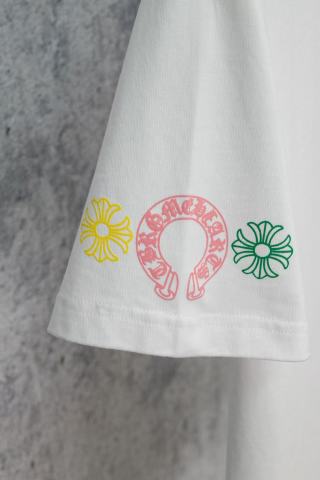 克罗心2025新款夏季潮牌梵文彩色十字架印花男女款宽松短袖上衣