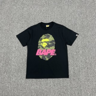 BAPE迷彩猿人头图案撞色字母印花短袖T恤