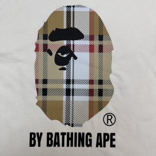 A BATHING  Bape SS23 猿人格子条纹印花圆领短袖