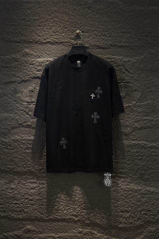Chrome hearts 重工磨破贴布绣皮标五金短袖